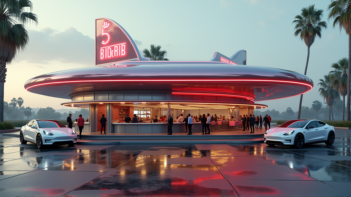 El futurista restaurante de Tesla en California: Un vistazo al futuro de los autocines